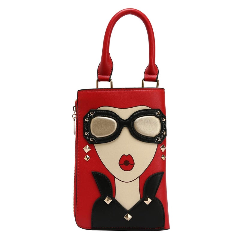 KUANG! Women Novelty Lady Face Shoulder Bags Funky PU Leather Top Handle Satchel Handbags Clutch Purse for Women - Image 1
